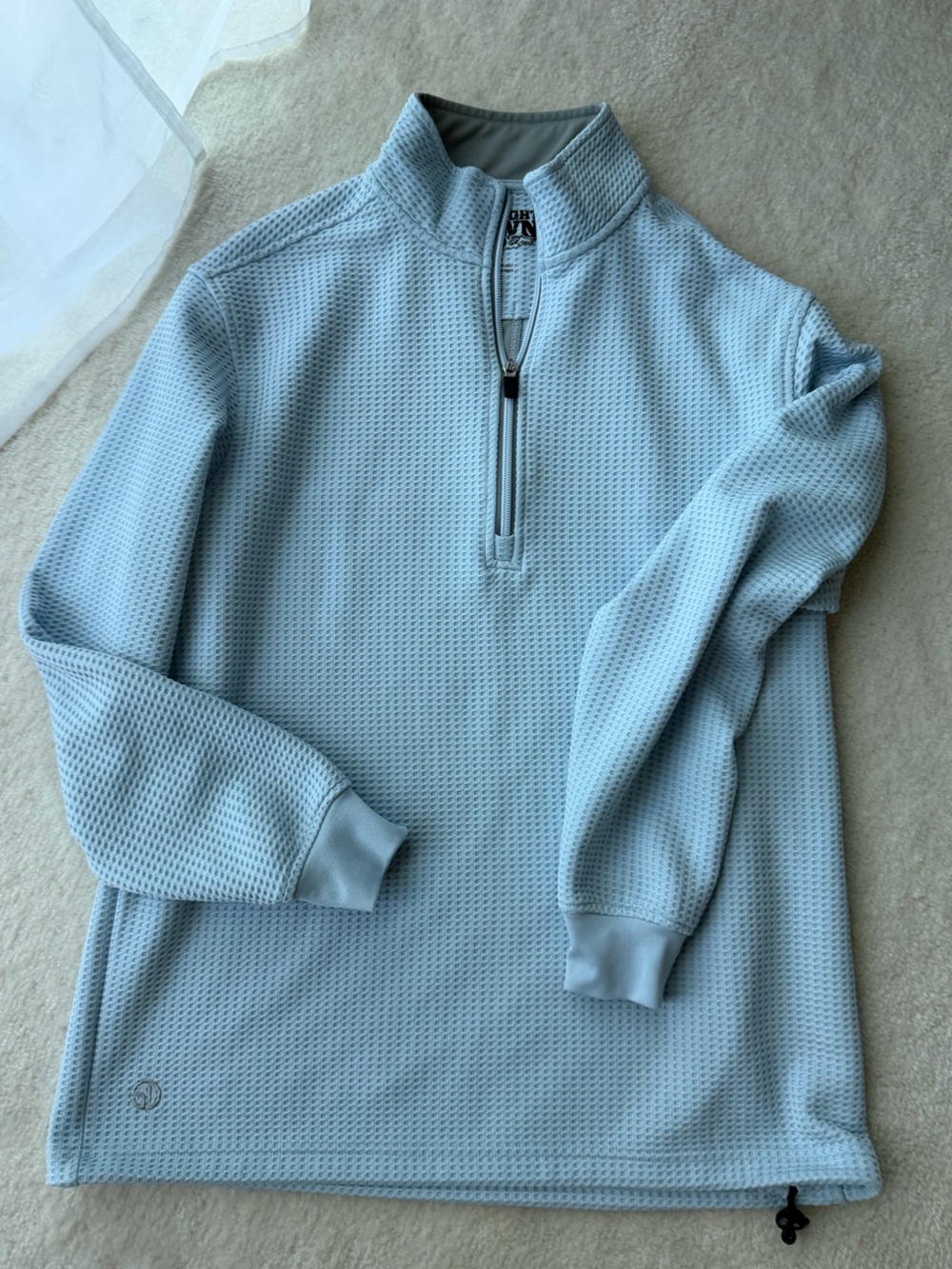 Straight Down Light Blue Quarter-Zip Adjustable Bottom Thermal Sweater